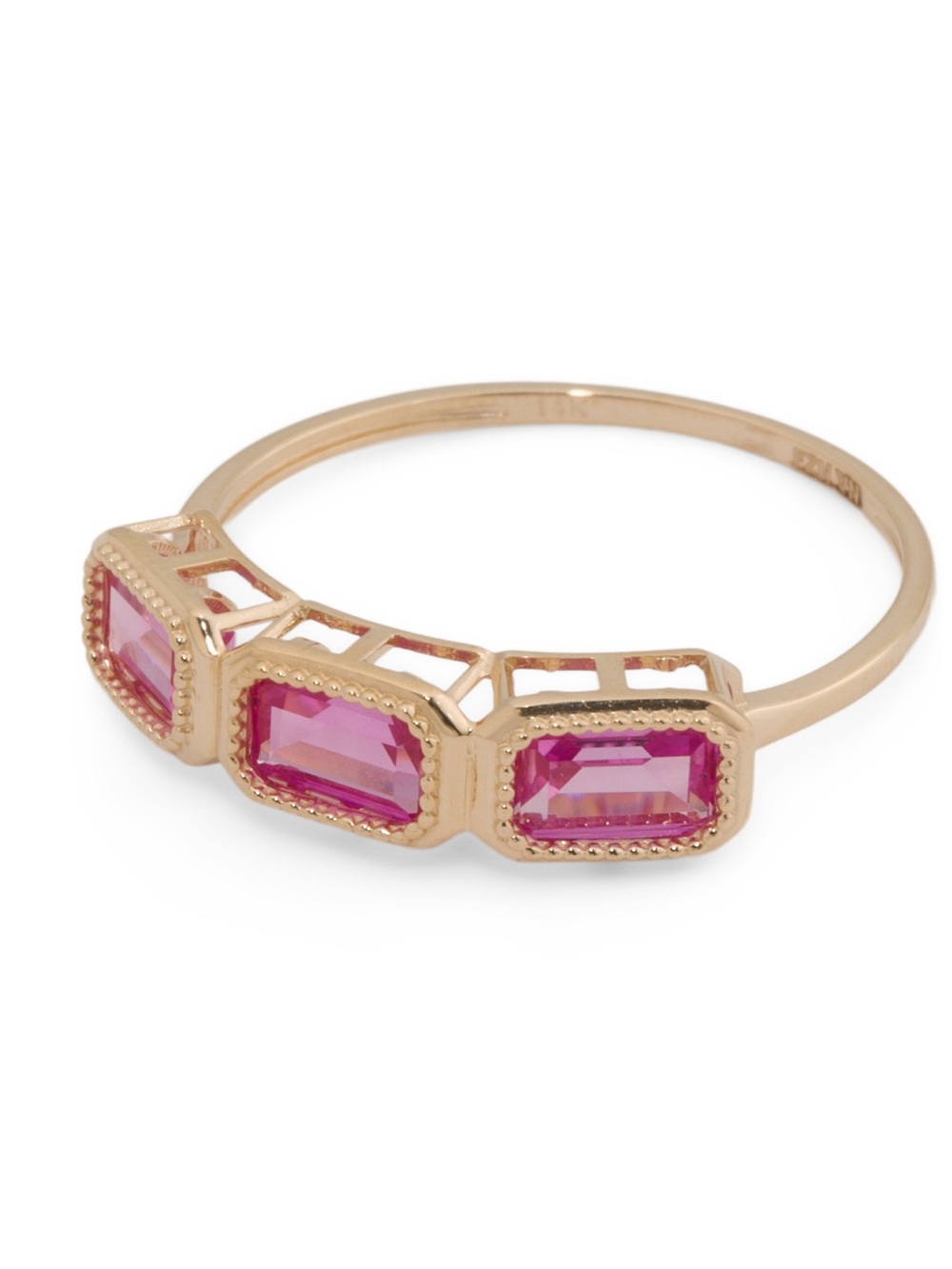 GEMOLIO 14kt Lab Created Pink Sapphire Multi-stone Ring